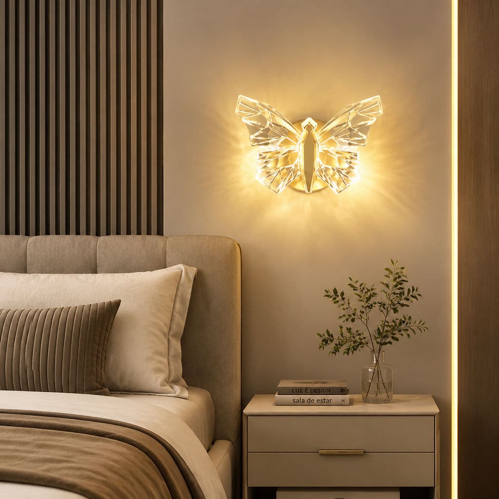 Luminária De Parede Borboleta Design Nórdica Acrílico Transparente Lâmpada Pendente Decorativa Para Quarto Sala