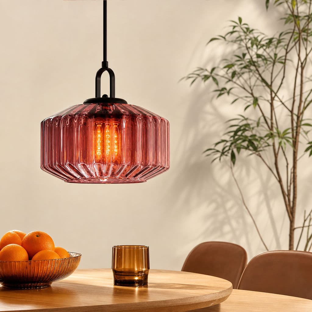 Luminária Pendente Luminária Decorativa Para Mesa De Jantar 3 Cores Vidro Canelado E27 Estilo Nórdico lampu gantung