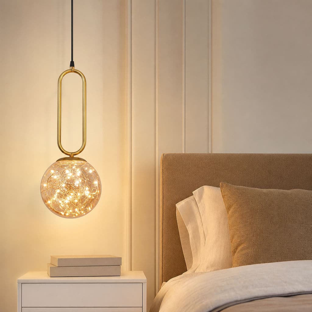Luz Pendente Decorativa Luminária Pendente Para Quarto Dourado LED Ajustável 2m Vidro Transparente lampu gantung