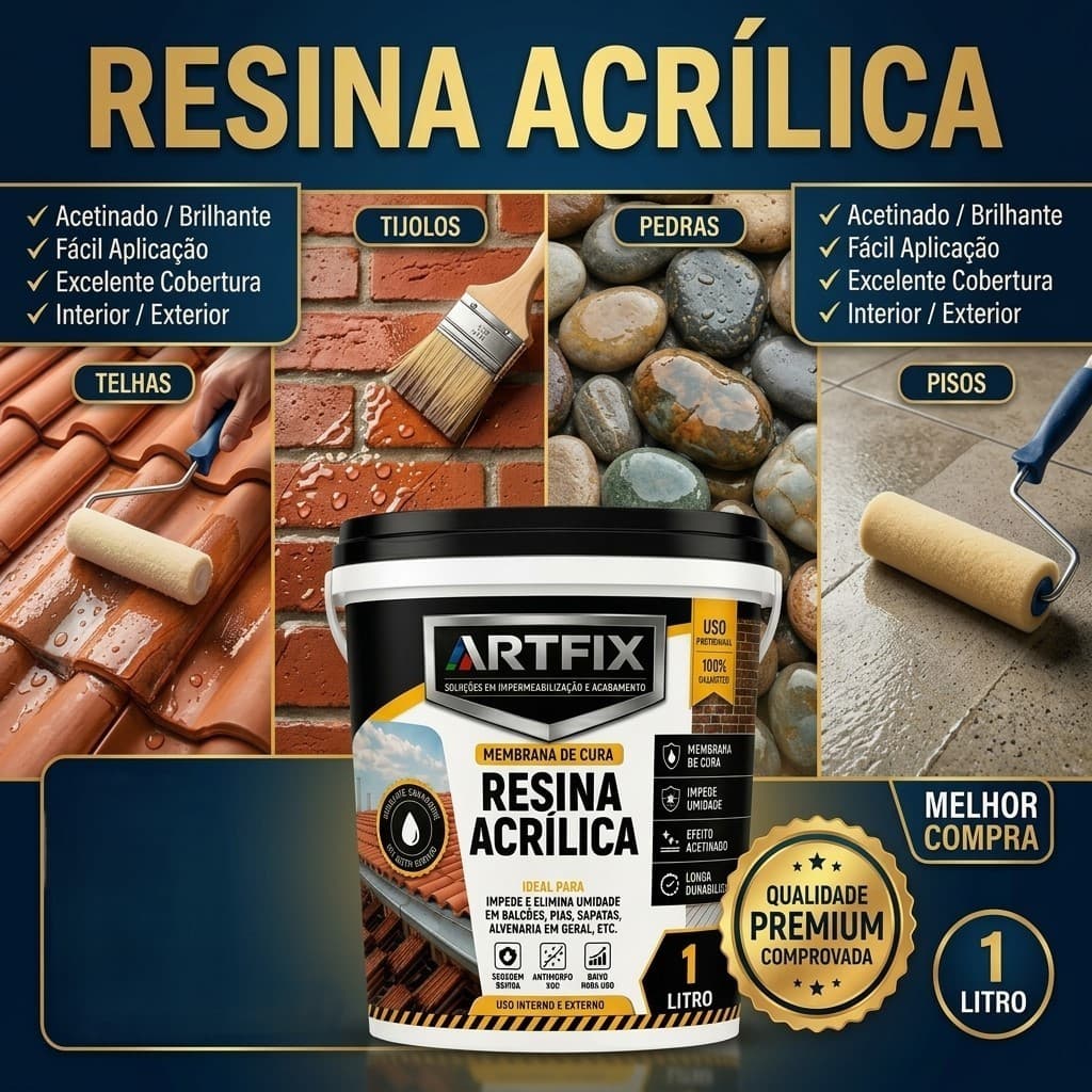 Resina Acrílica 1kg e 3kg Kit 1 ou 2 Unidades Impermeabilizante Acabamento Piso Pedra Concreto Muro