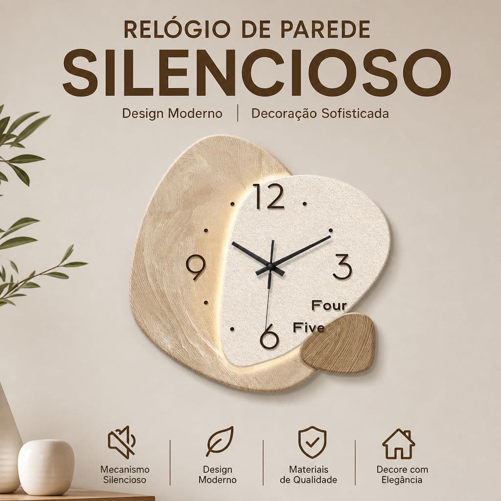 Relógio De Parede Silencioso Design Moderno 30×30cm Decoração Para Sala De Estar Quarto