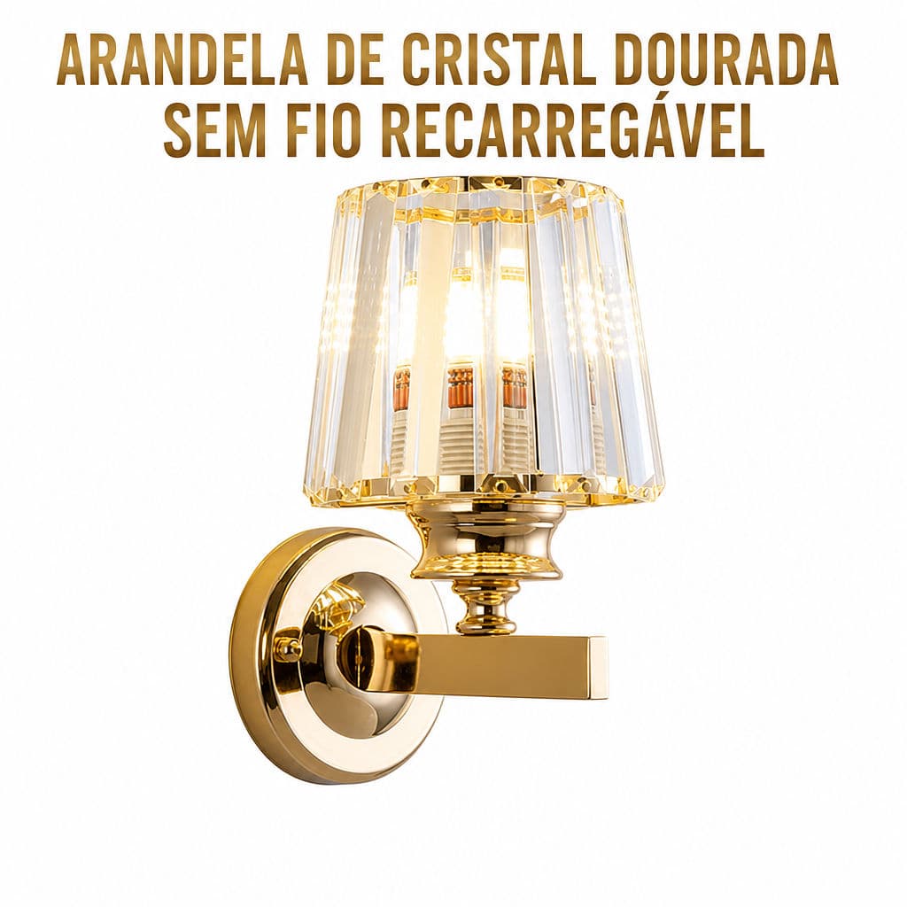Arandela De Parede Dourada De Cristal Recarregável Sem Fio RGB Lâmpada De Parede Decorativa Para Quarto Sala