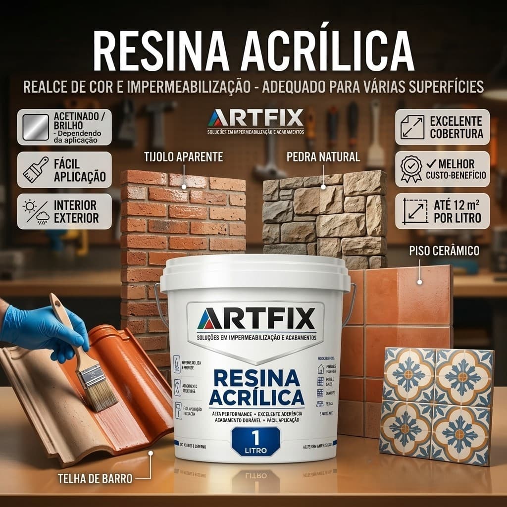 Resina Acrílica Kit 1kg e 3kg 2 ou 3 Unid Impermeabilizante Brilho Molhado Telha Pedra Muro Fachada
