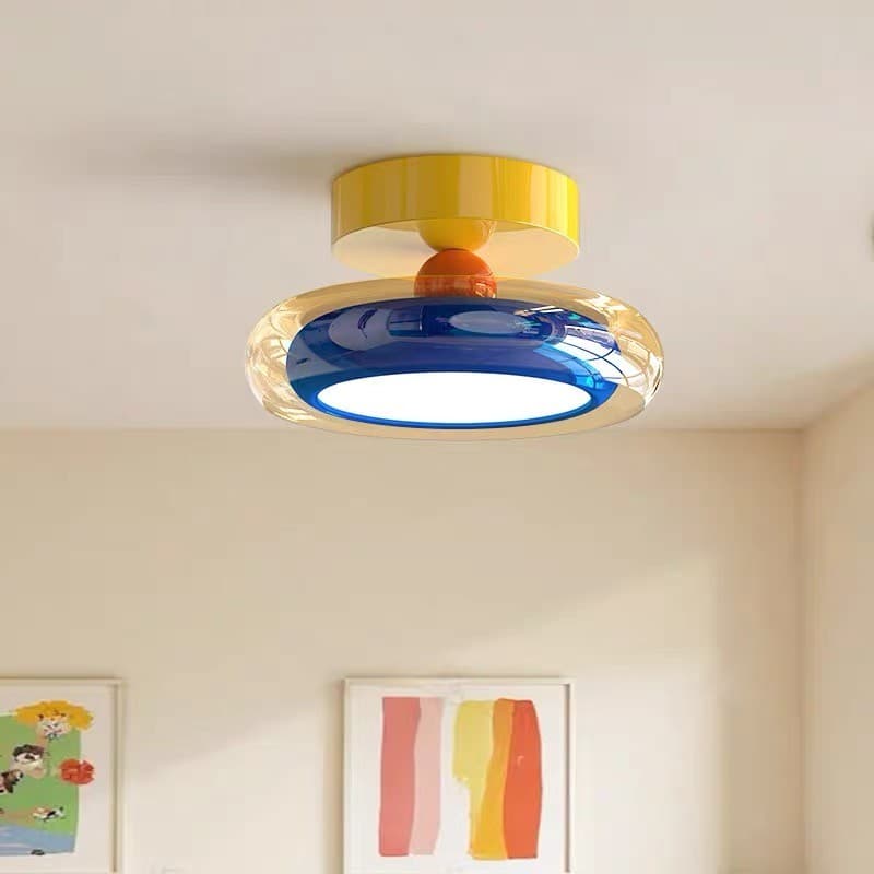 Luminária De Teto Vidro Estilo Memphis Base Ferro 3 Cores Ajustáveis P/ Corredor Entrada Varanda Teto Baixo - Noz/Creme/