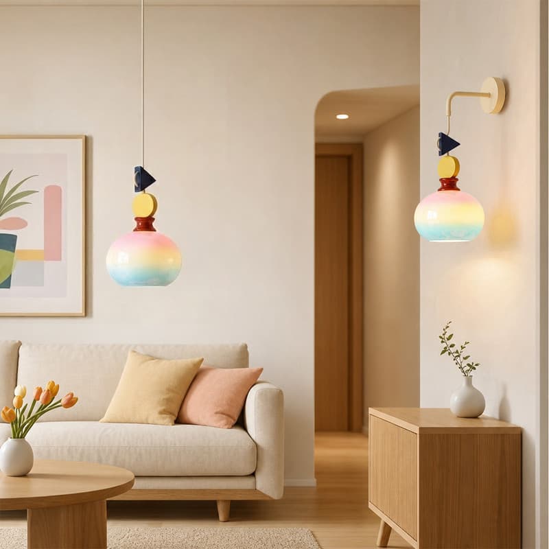 Luz pendente para quarto infantil arandela decorativa vidro gradiente lampu gantung
