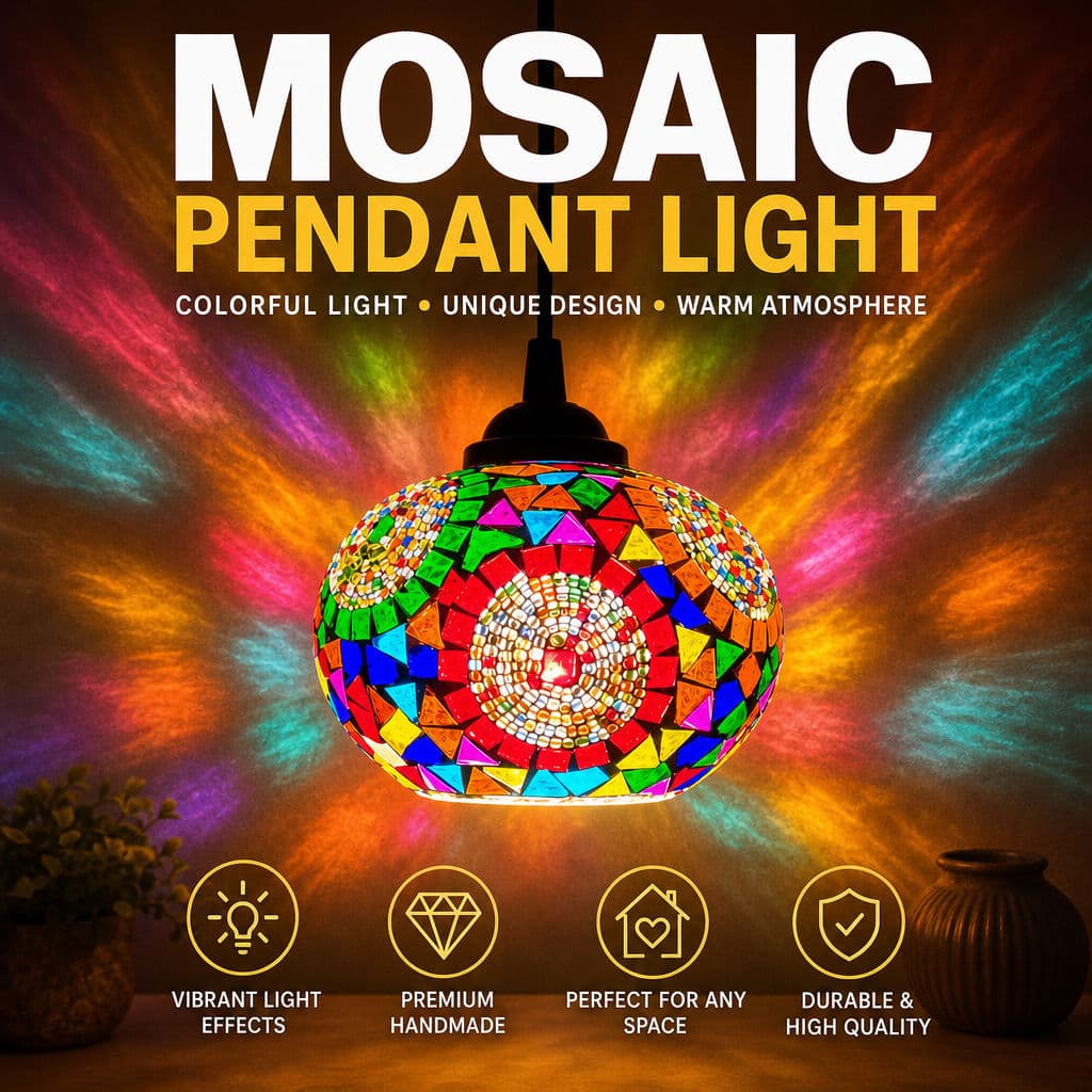 Luz Pendente De Mosaico Artesanal Colorida Design Exclusivo 15cm De Diâmetro 100cm Cabo Para Quarto Sala De Estar Cozinh