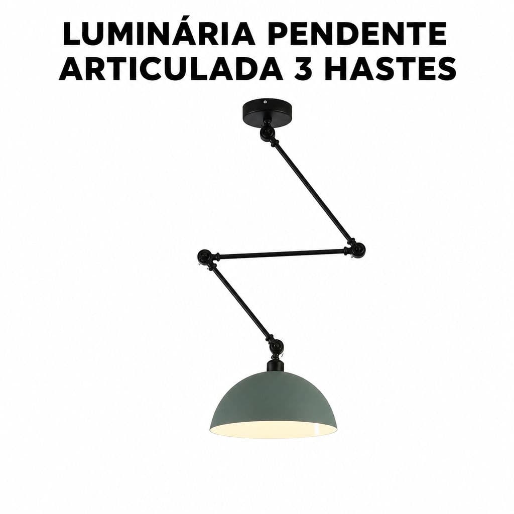 Luminária Pendente Articulada 3 Hastes Ajustável De Metal Cúpula 30cm Luz Pendente E27 Para Sala De Jantar