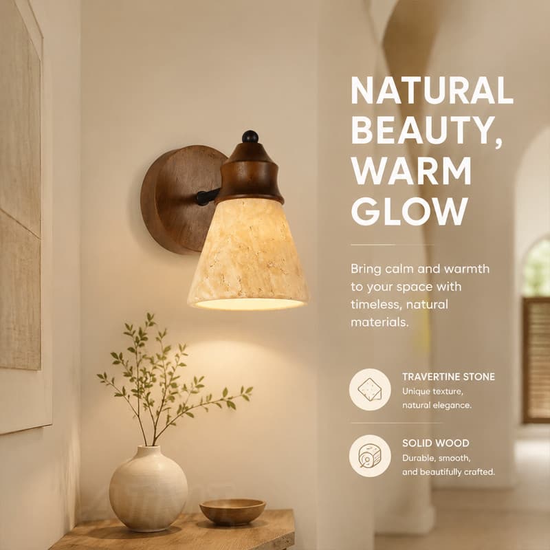 candeeiro de parede Travertino amarelo em estilo wabi-sabi luminária de parede arandela de parede quarto lampu dinding