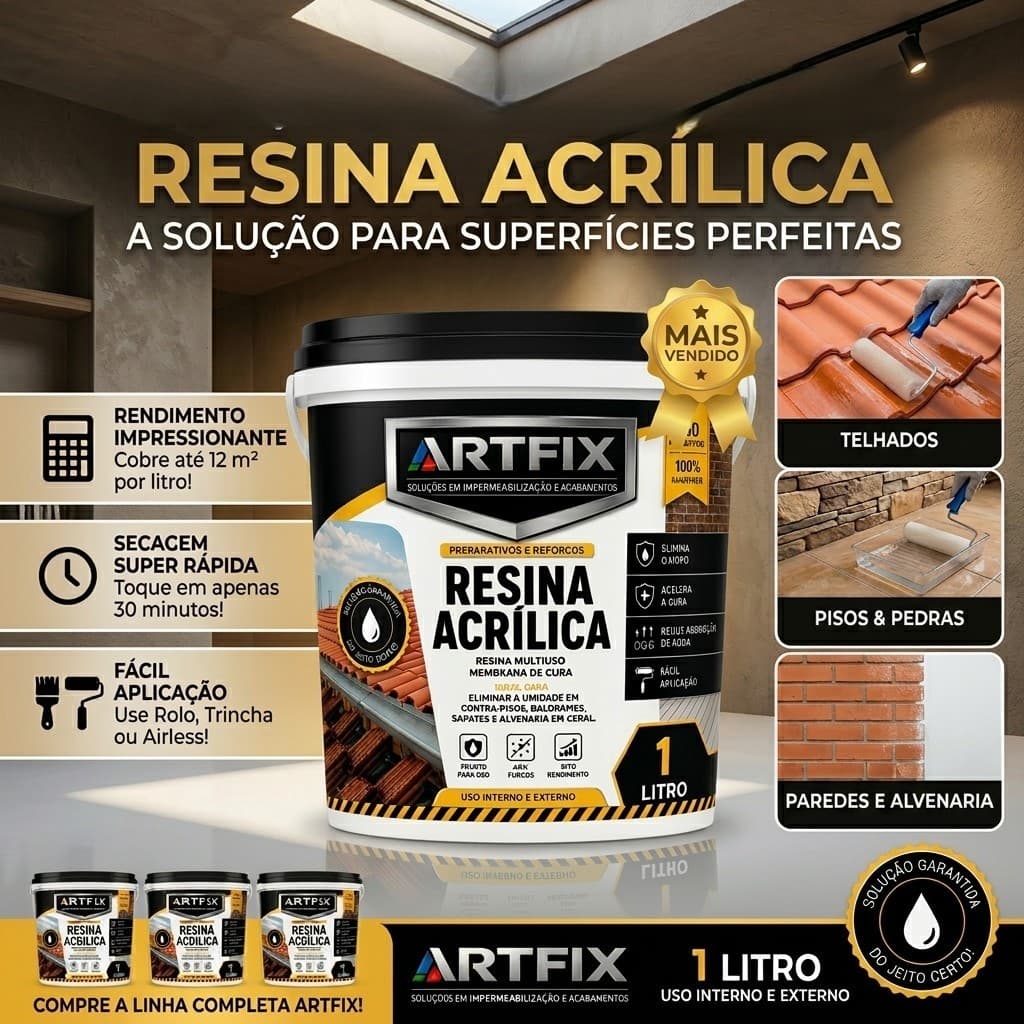 Resina Acrílica 1kg e 3kg Kit 1 ou 2 Unidades Impermeabilizante Renova Telha Piso Pedra Muro Parede
