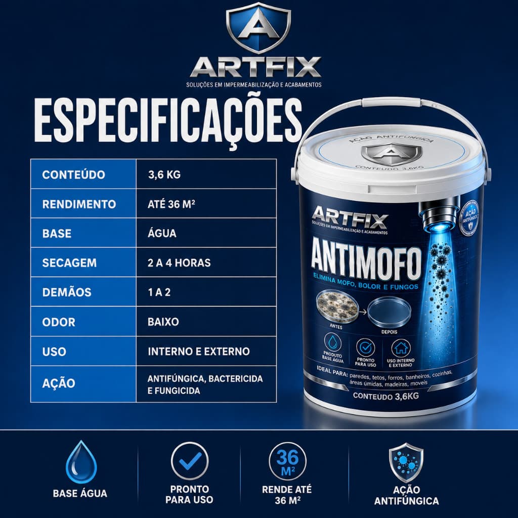 Antimofo Artfix 3,6kg Ideal Para Madeira, Parede e Teto do Banheiro