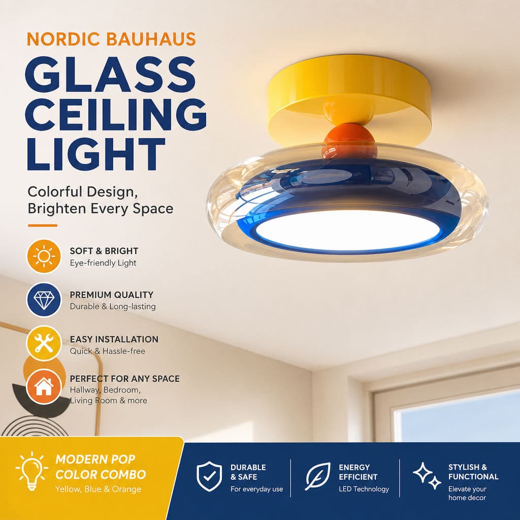 Luminária De Teto LED Bauhaus Nórdico Vidro Colorido Lâmpada De Teto 20cm Para Corredor E Quarto
