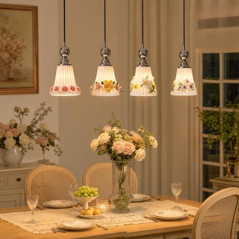 Luminaria pendente ceramica francesa floral decorativa para quarto cozinha pendente de sala lampu gantung