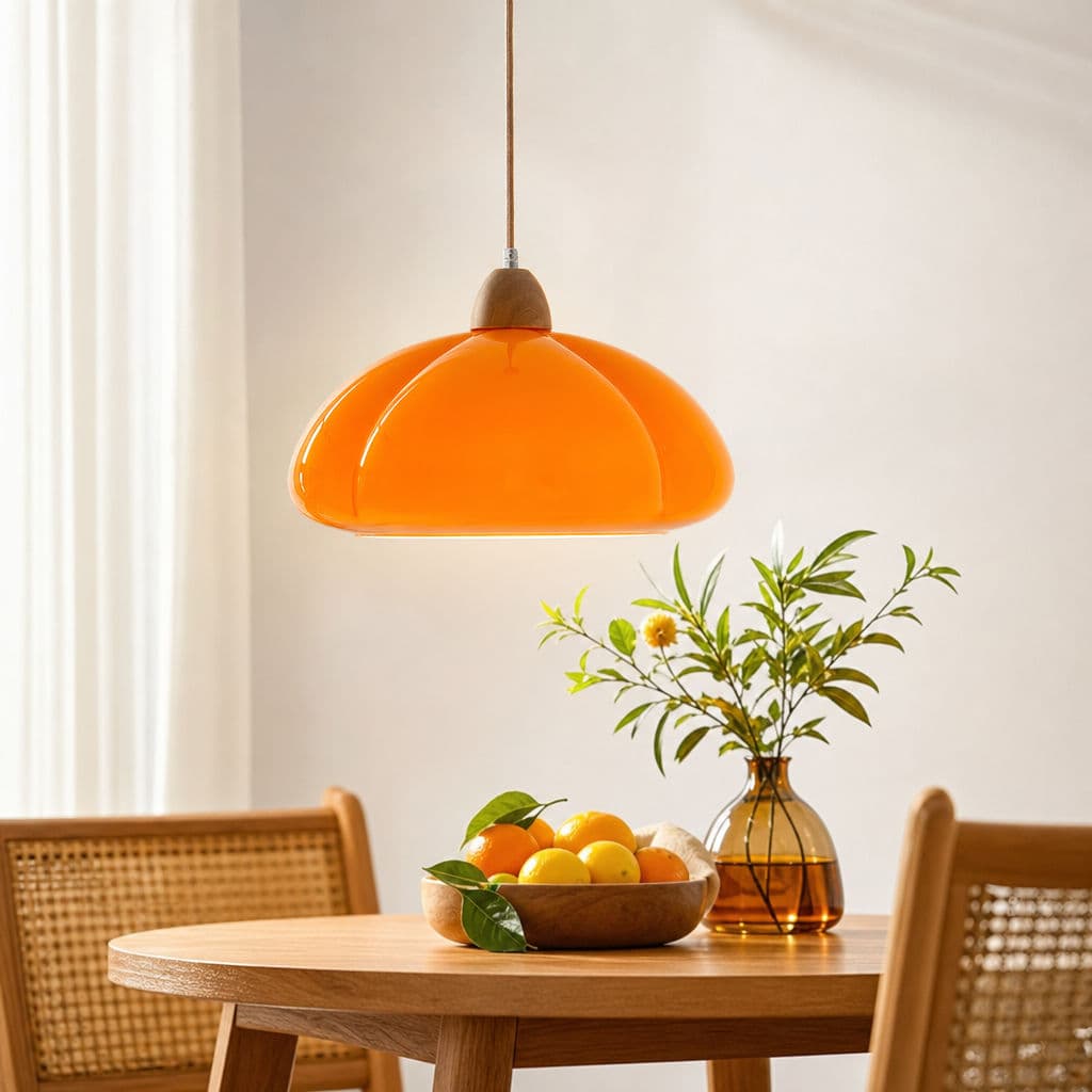 Luminária Pendente Abóbora Vidro Vintage Madeira Natural Luminária Para Mesa De Jantar lampu gantung