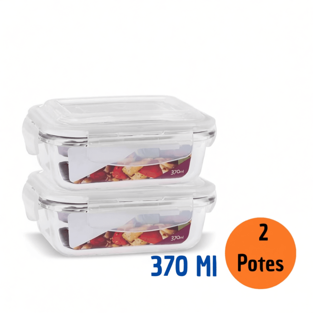 Conjunto Potes de Vidro 370ml com Tampa Hermética de 4 Travas