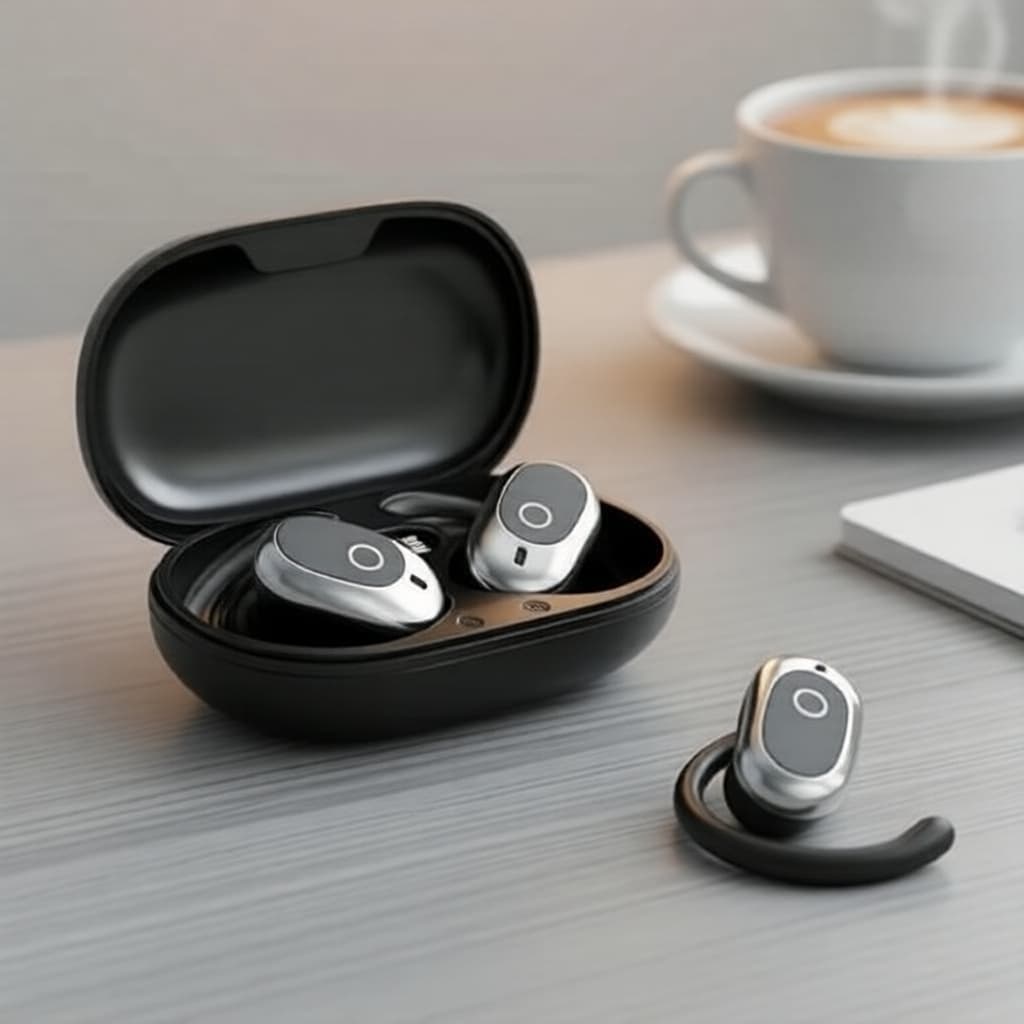 Fones de Ouvido Bluetooth GT75Y com Voz de Berlim, Ganchos Giratórios de 130°, Display LED, Touch, À Prova d'Água