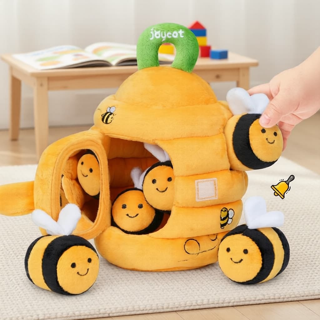 Tapete Sensorial de Atividades para Bebês Beehive com Abelhas de Pelúcia e Espelho Montessori Presente