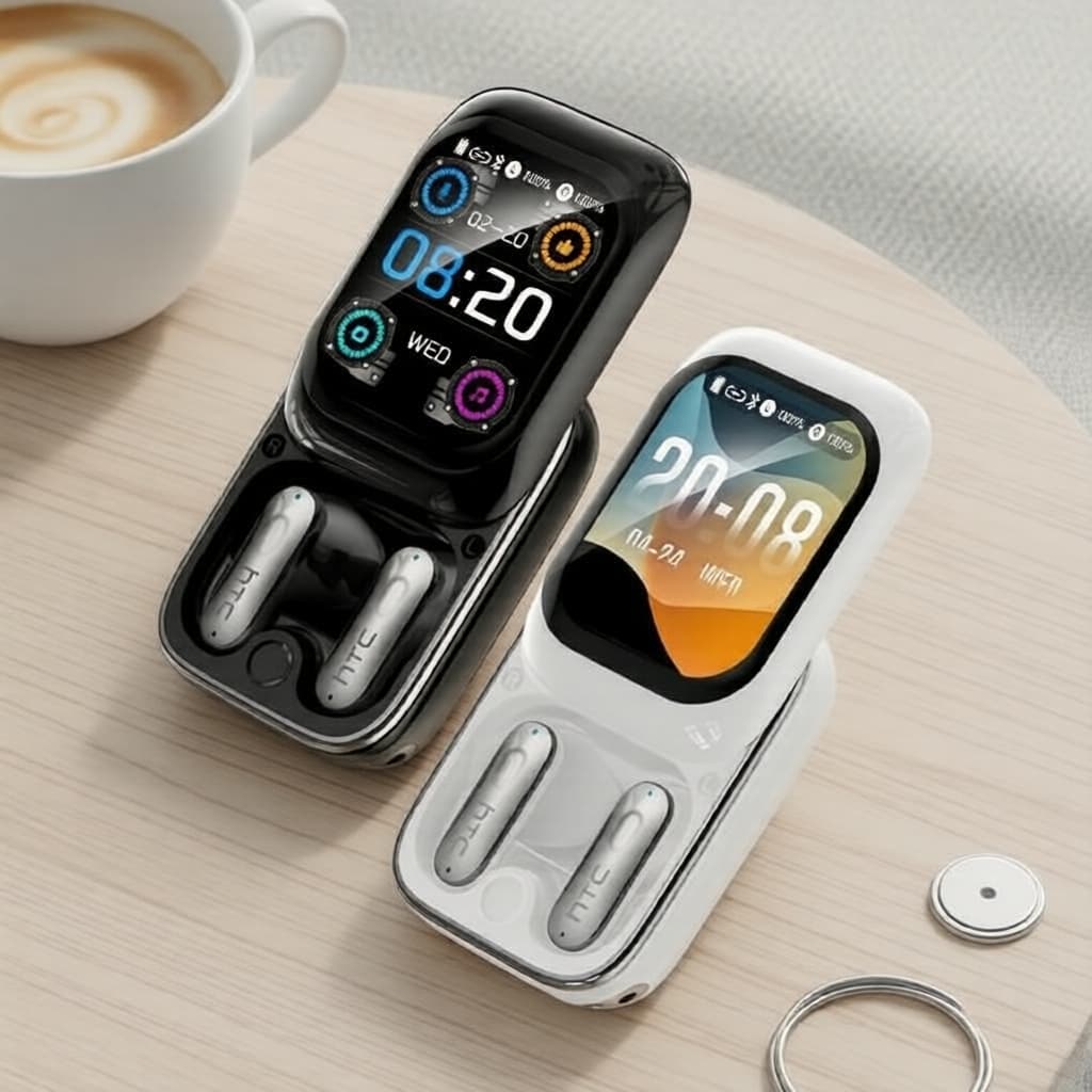Fones de Ouvido Bluetooth HTC NE48 AI 6.0 com Tradução, Controle por Gestos e Bateria de 48H Sem Fio
