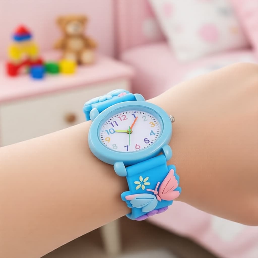 Relógio Digital Infantil de Quartzo Colorido com Borboleta para Meninas, Presente de Aniversário Perfeito para Jardim