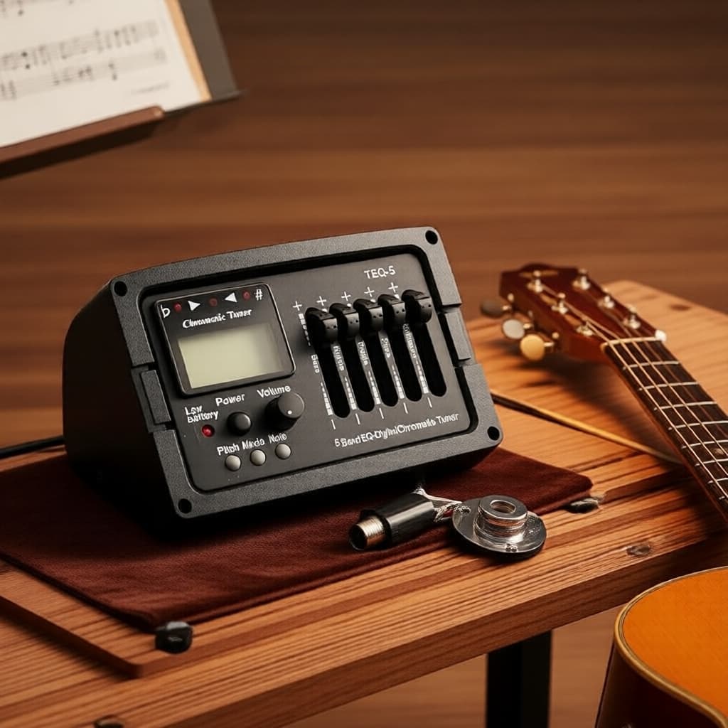 Captador piezoelétrico 2/3/4 cordas para guitarra acústica com equalização (EQ), pré-amplificador, microfone e afinador