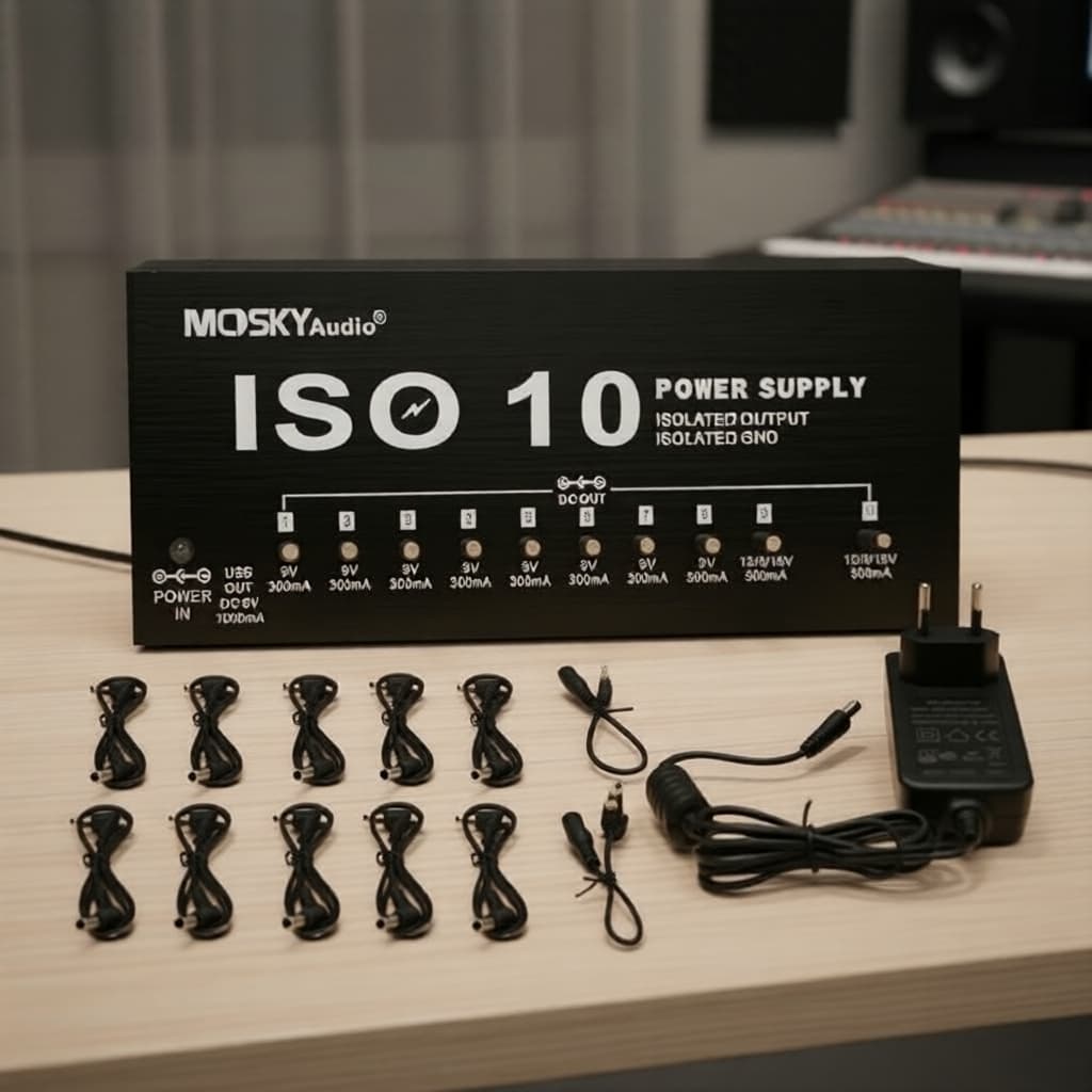 MOSKY ISO-10 Fonte de Alimentação Isolada para Pedais de Guitarra com 10 Saídas, USB 5V, para Efeitos 9V/12V/18V
