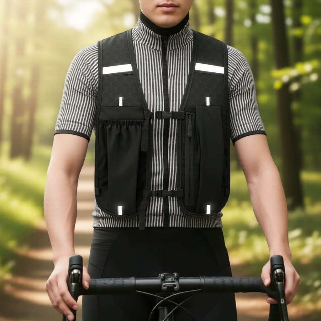 Colete refletivo de treinamento para corredores e ciclistas: inclui bolsos para garrafa de água e celular para treinos