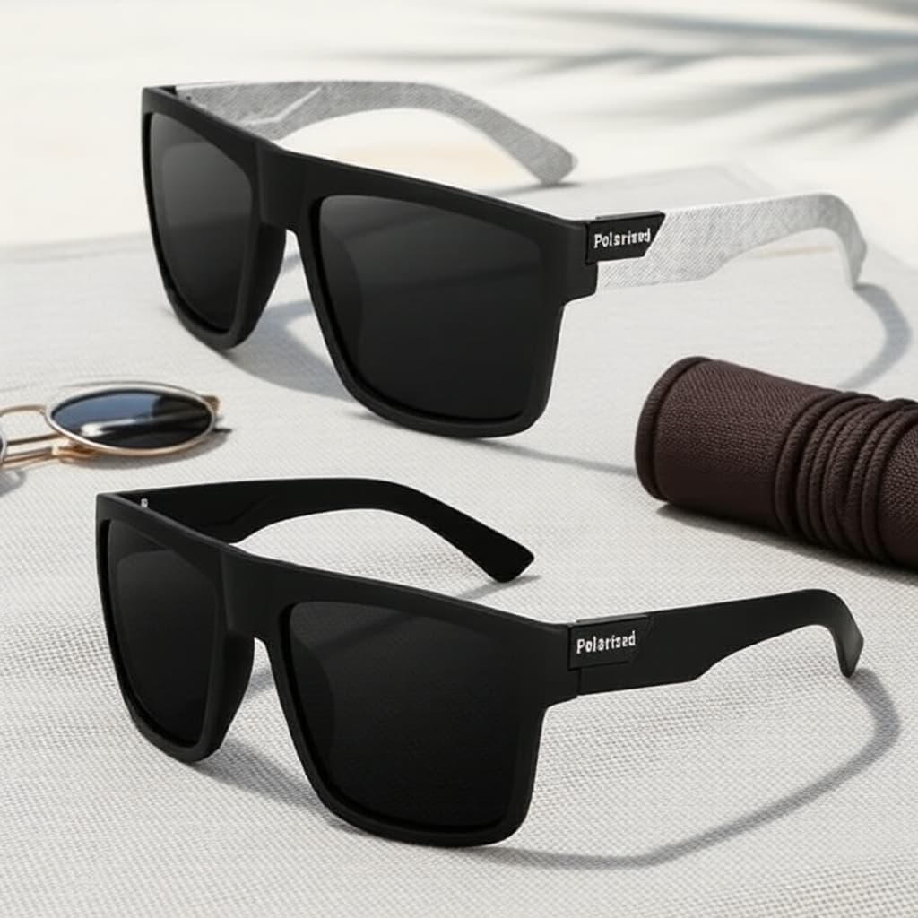 Conjunto de 2 pares de óculos de sol masculinos quadrados com proteção UV, nas cores preto e branco