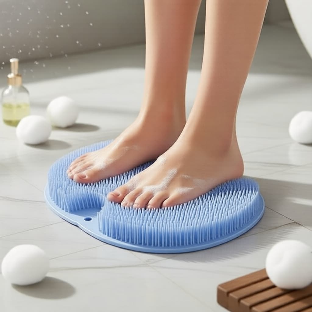 Tapete de Massagem para Pés de Banheiro & Escova de Silicone: Escova Traseira 2 em 1 para Pés e Esfoliação Corporal