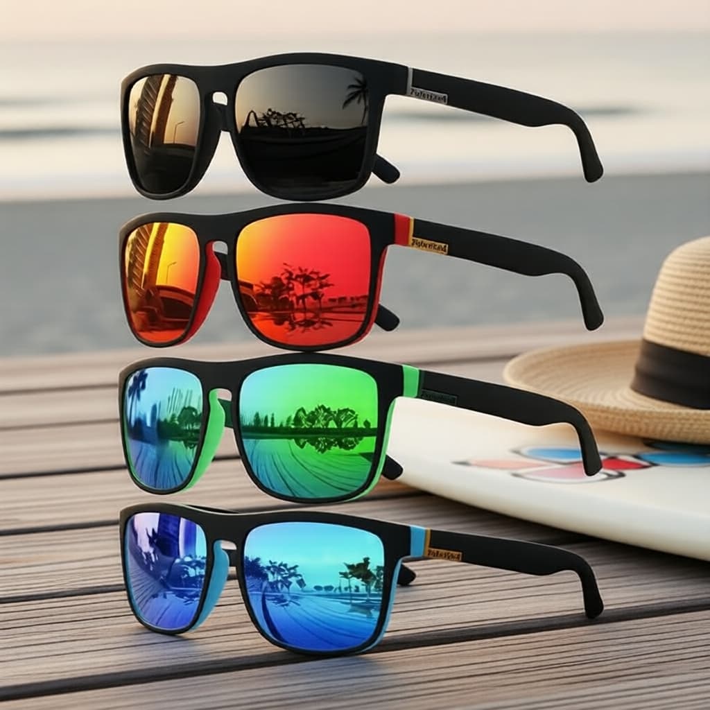 Óculos de Sol Unissex 4 Peças - Quadrados Clássicos, Proteção UV400, Leve, Armação em PC, para Direção, Pesca e Ciclismo