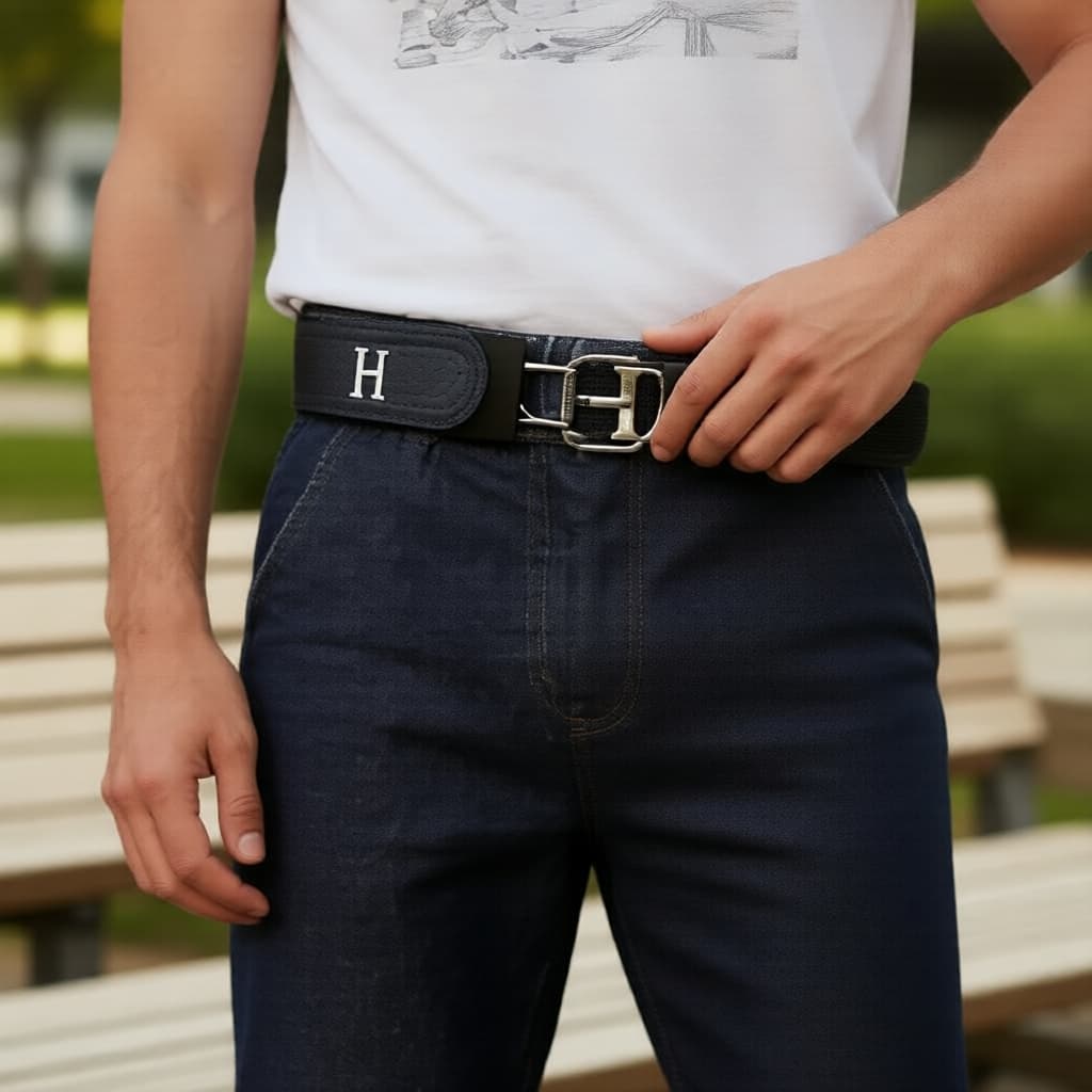 Cinto elástico masculino sem fivela, confortável para o dia a dia, caminhadas e escritório