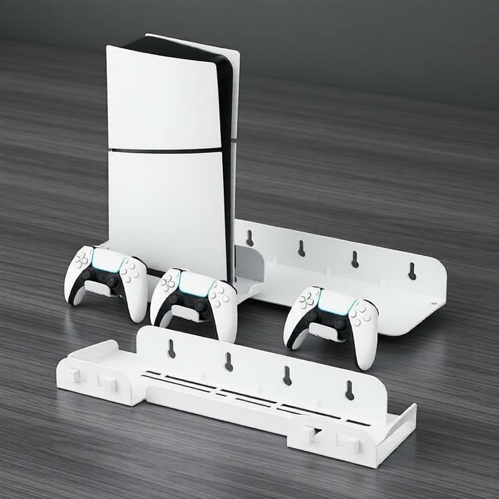 Suporte de Parede para PS5/PS5 Slim/Pro – Suporte de Parede para Economizar Espaço com Suporte para Controle, Branco