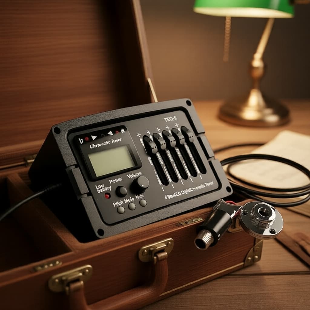 Captador Piezo para Violão Acústico 2/3/4 Bandas com Pré-amplificador Integrado, EQ, Afinador, Microfone e Equalizador