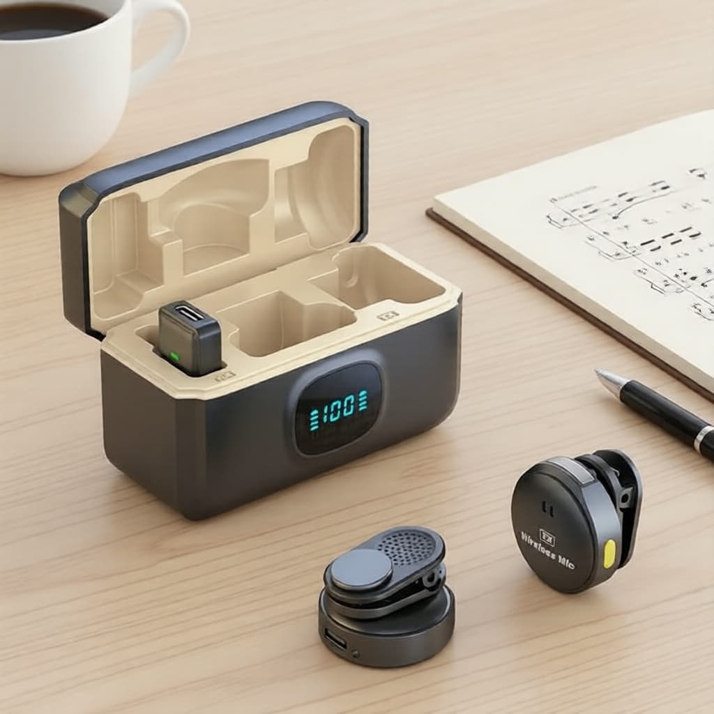 Kit de Microfone de Lapela Sem Fio 2.4GHz Pro com Estojo de Carregamento, Sistema de Áudio Plug-and-Play Magnético