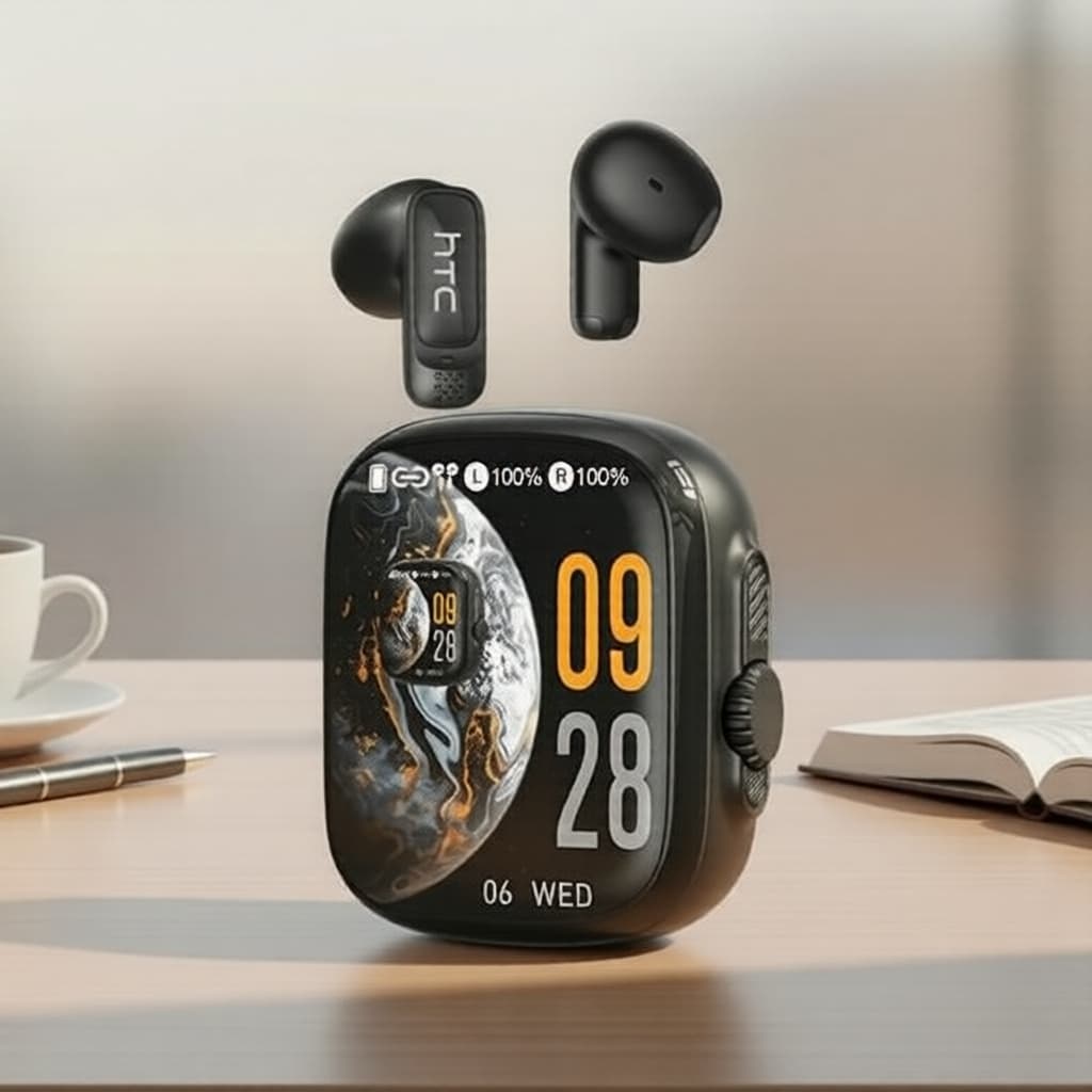 Fones de Ouvido HTC NE72 com IA, Bluetooth 6.0, Troca por Toque, Duplo Toque, TikTok, Bateria de 40H e Kit Completo