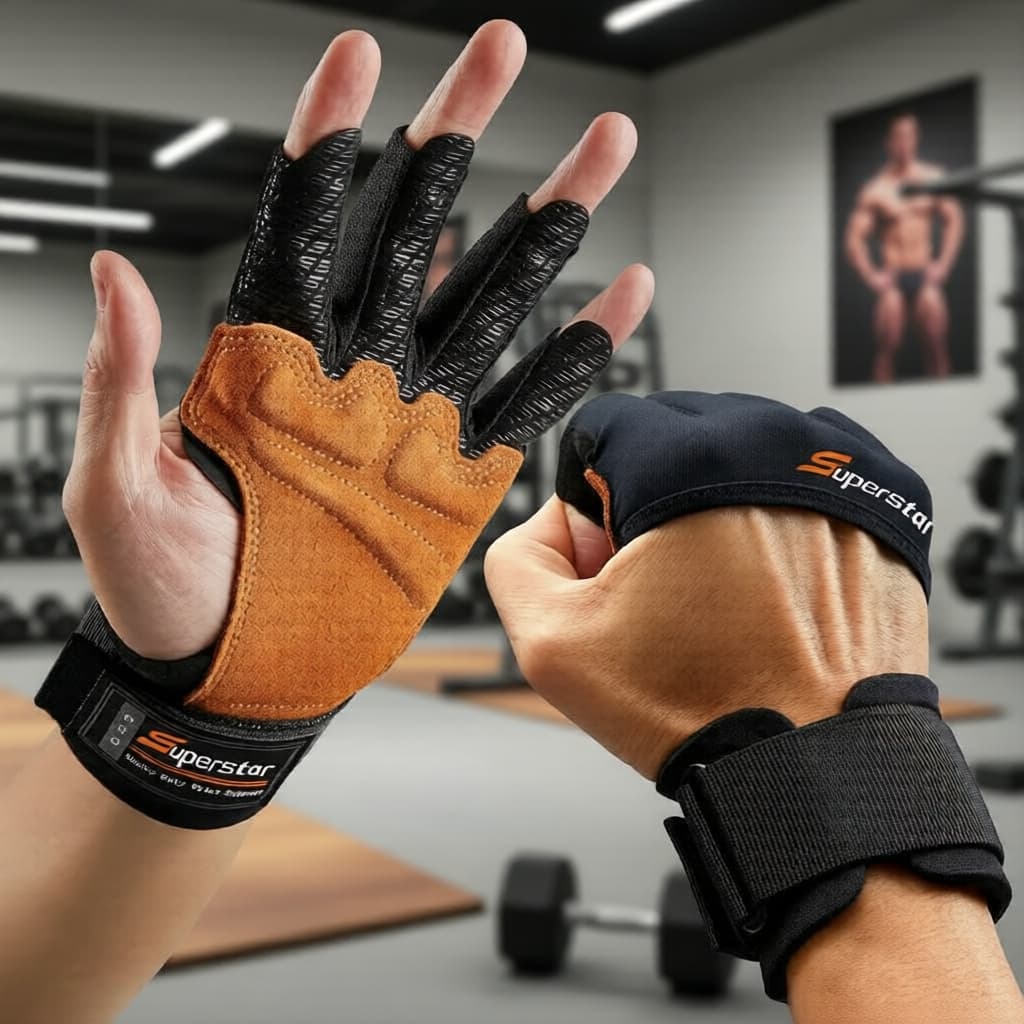 Luvas de academia sem dedos respiráveis com grip de silicone em couro bovino – unissex, ideais para caminhada e