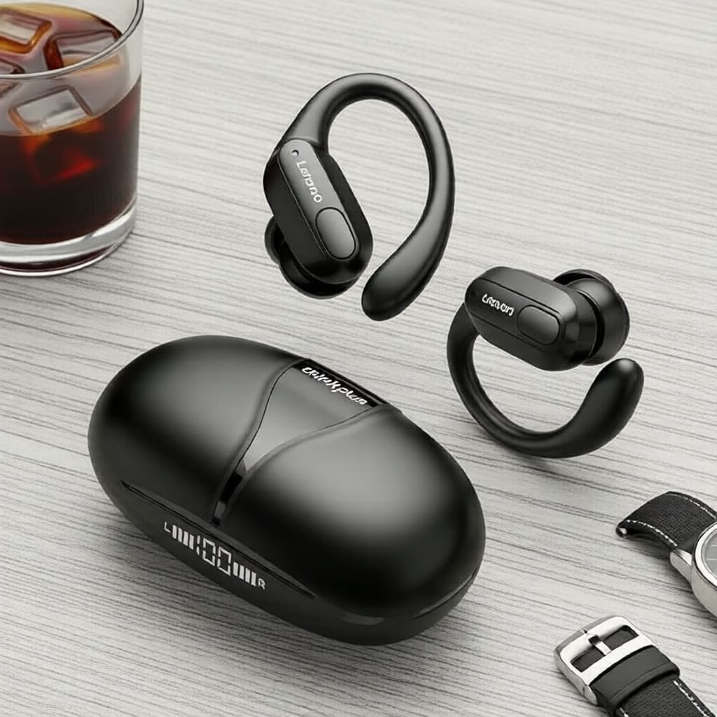 Fone de Ouvido Esportivo Lenovo XT80 TWS com Microfone, Visor de Bateria LED, Som Estéreo Hi-Fi, Bluetooth 5.3, À Prova
