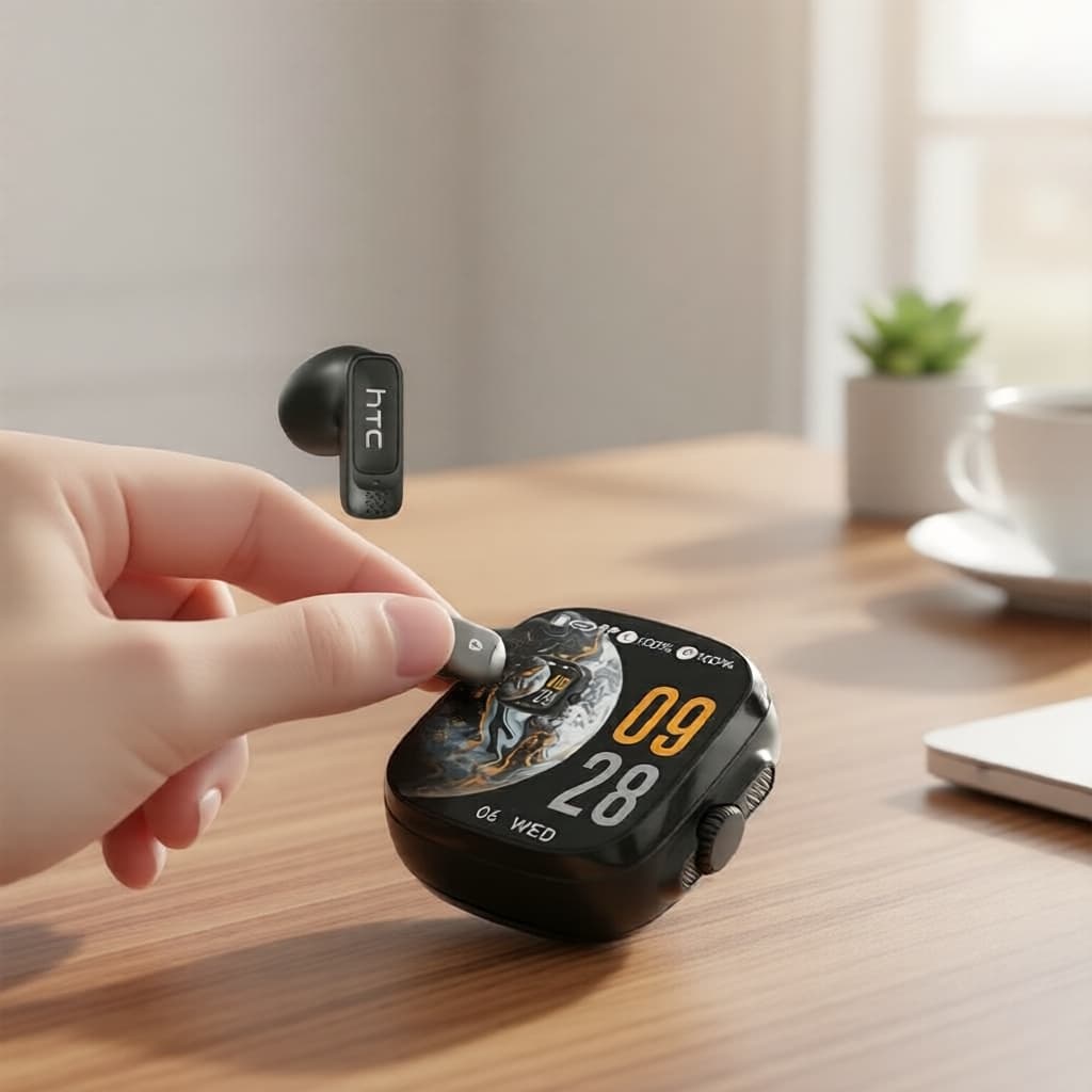 HTC NE72 Fones de Ouvido Bluetooth 6.0, Tradutor em Tempo Real por IA, Tela Touch, Duplo Toque, 40h de Reprodução,
