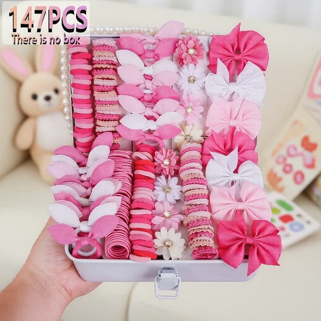 Pink Kids 147pcs elásticos para cabelo, faixas de borracha macia, acessórios suaves e sem enrosco para meninas