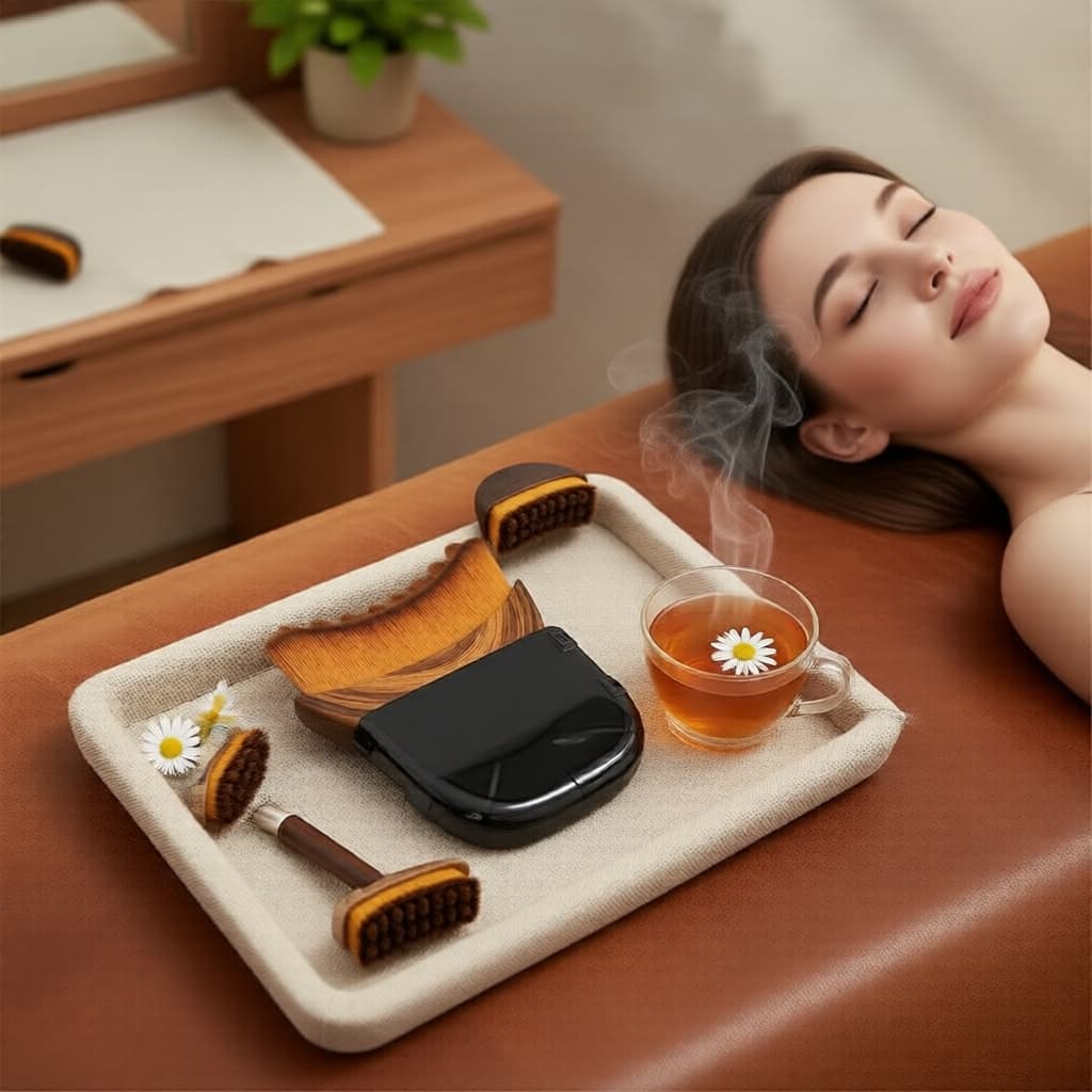 Conjunto de Escovas de Drenagem Linfática Facial com Estojo – Massageador de Contorno Suave para Queixo e Pescoço
