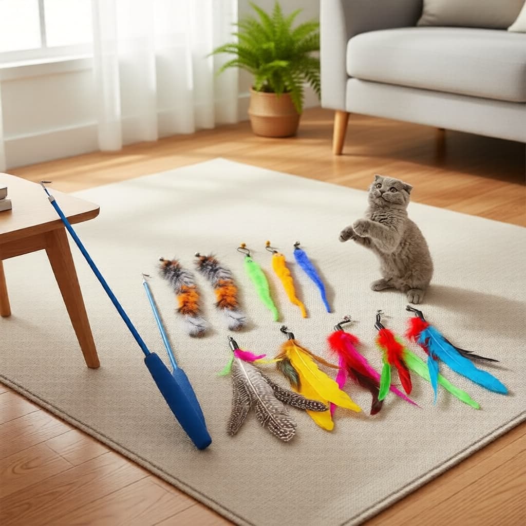 Kit de 11 peças de varinha telescópica para gatos com 10 pontas substitutas