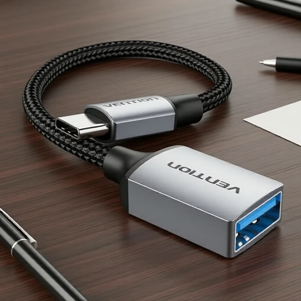 Adaptador USB 3.0 OTG Vention, cabo macho USB-C para fêmea USB-A para laptops e celulares