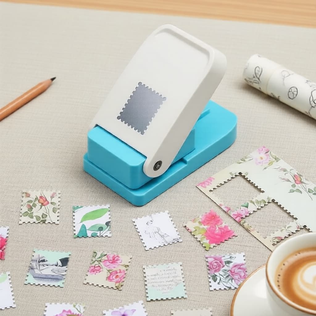 Furador de papel em formato de selo postal retangular, perfurador de alavanca para artesanato e scrapbooking