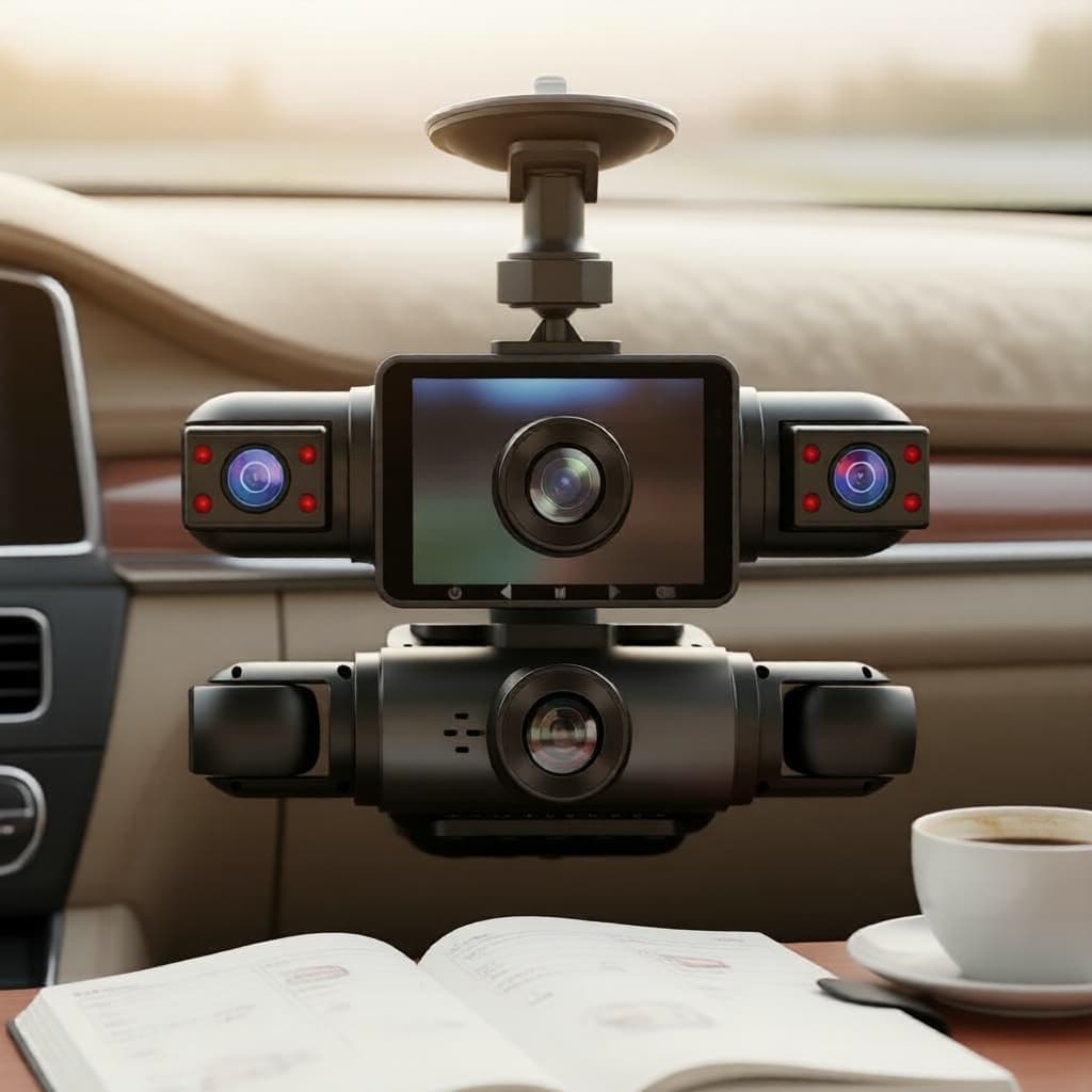 Câmera Veicular Dash 4 Canais com Visão Noturna, Monitoramento 24/7, Sensor de Estacionamento, Sensor G e Gravação em