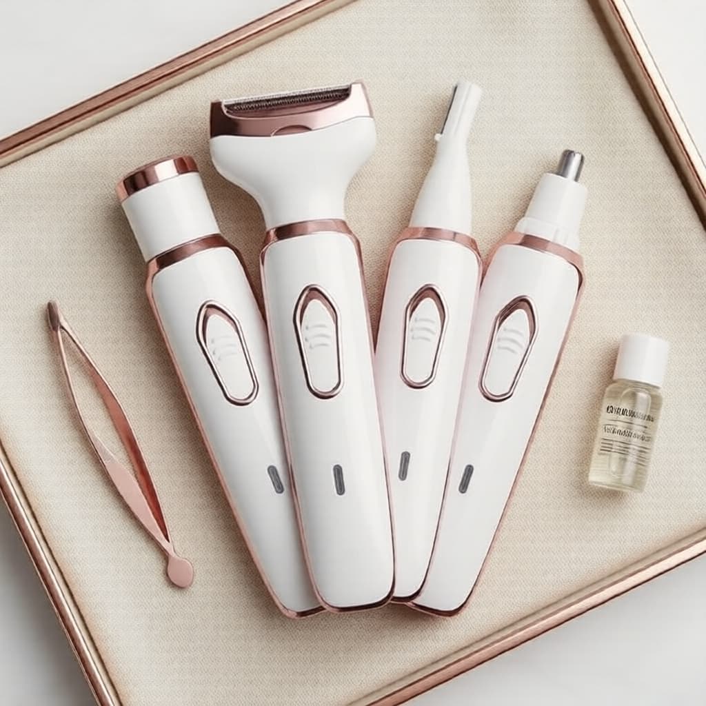 Depilador Elétrico Feminino: Depilador para Biquíni Sem Dor + Kit Facial e Sobrancelha - Estojo Compacto Presente