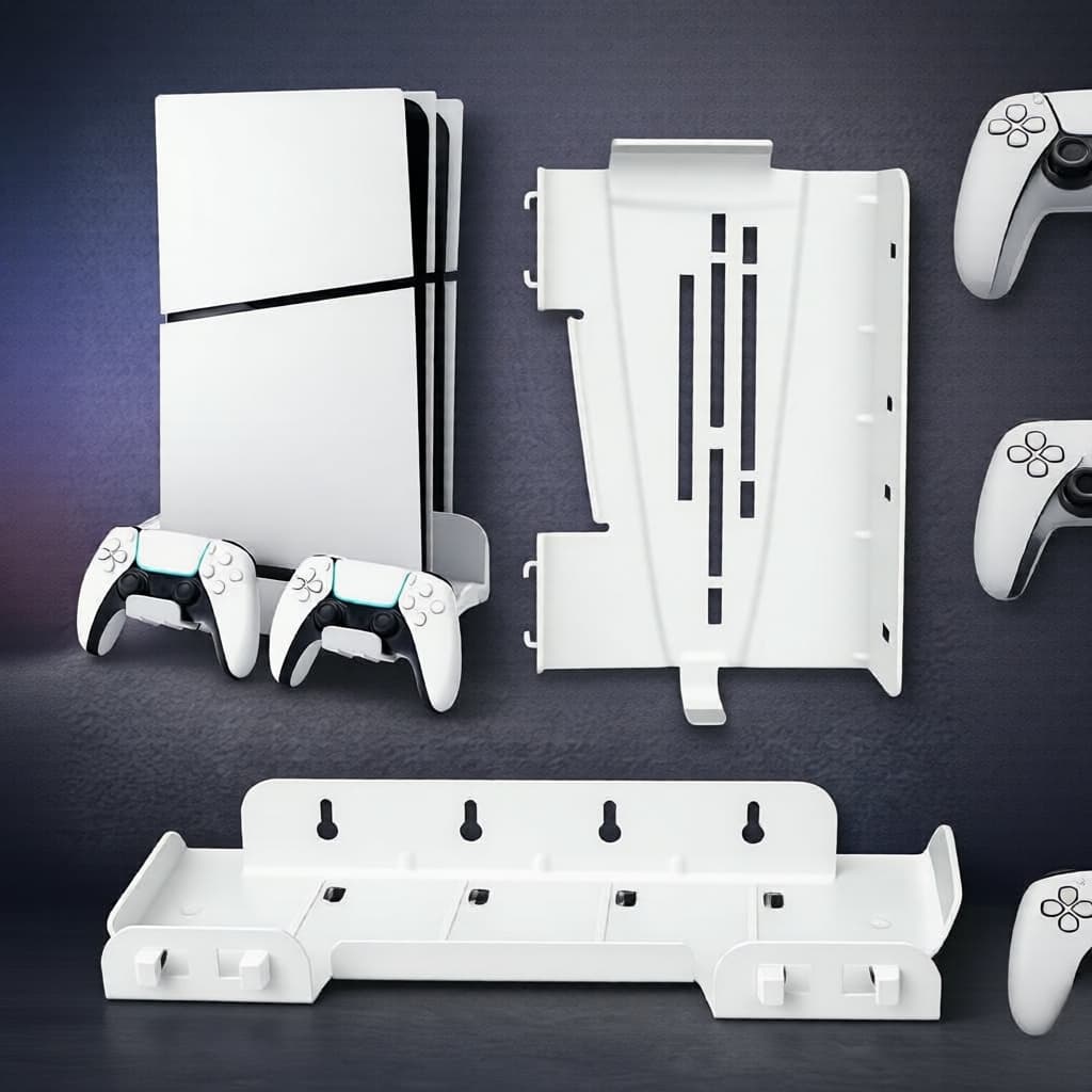 PS5 Slim/Pro/Original Suporte Vertical de Parede, Suporte para Controlador e Conjunto de Parafusos Anticaída