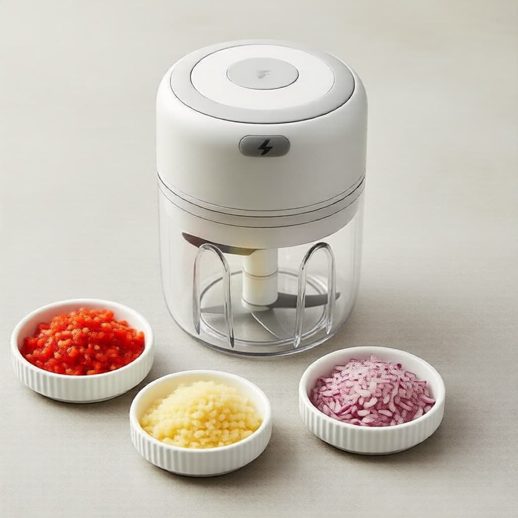 Picador de Alho Elétrico 250 ml USB, Fatiador de Alimentos Mini Sem Fio para Alho e Especiarias