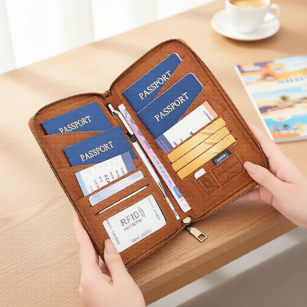 Porta-passaporte familiar personalizado para 4 a 6 viajantes com carteira para bagagem