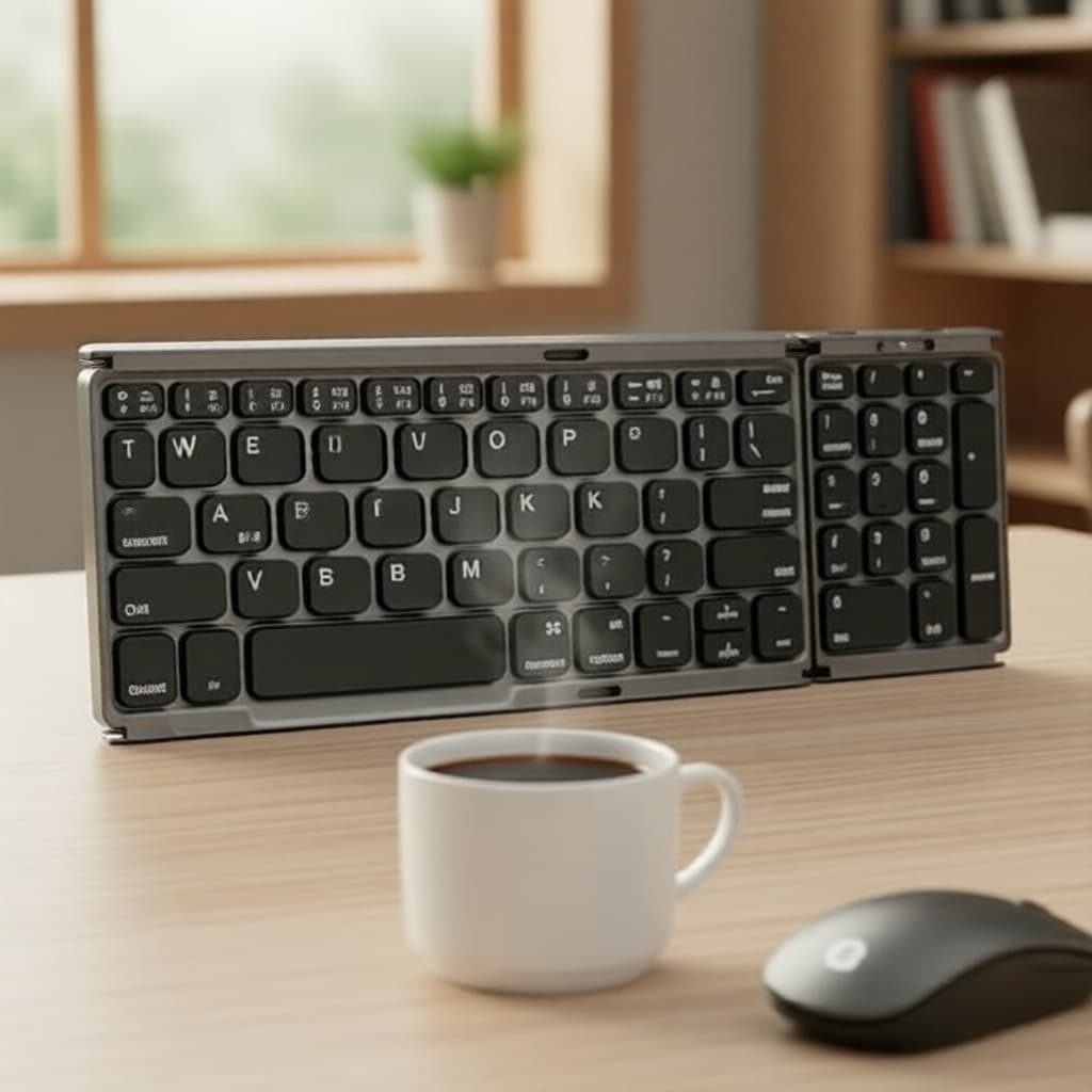 Teclado Bluetooth dobrável portátil JOMAA, design mini sem fio com teclado numérico, recarregável e compatível com todos