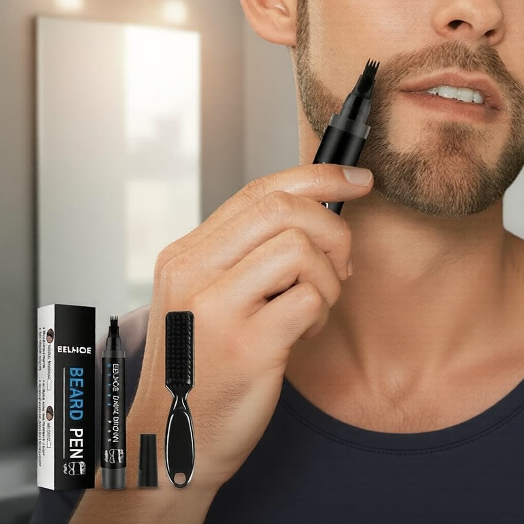 Kit Novo Lápis de Barba à Prova d’Água, Kit de Cuidados para Barba Masculina & Realce de Pelos Faciais