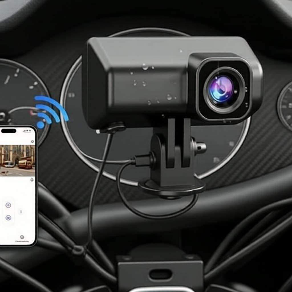 Câmera Veicular Full HD 1080P, IP66 à Prova d’Água, Gravador de Motocicleta Wi-Fi Resistente a Impactos