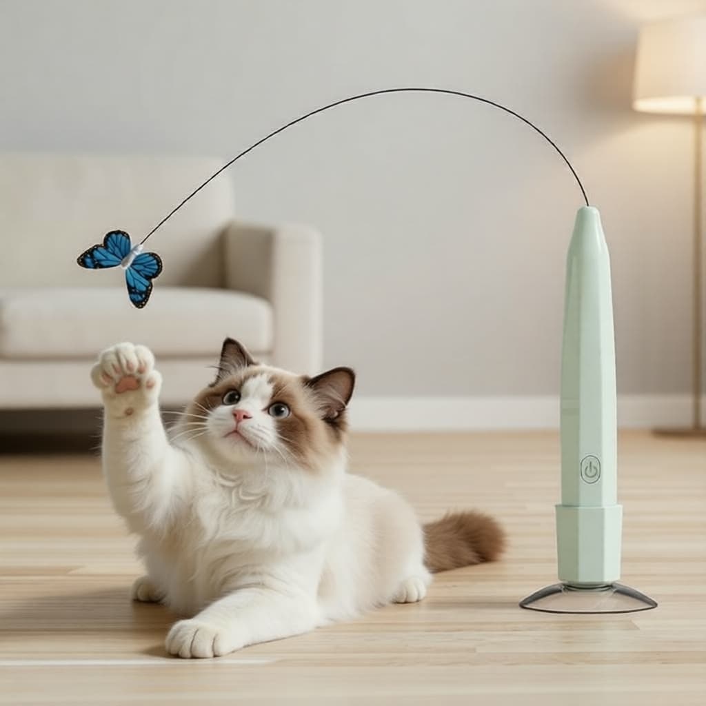 Varinha borboleta recarregável por USB com ventosa, brinquedo elétrico divertido para gatos